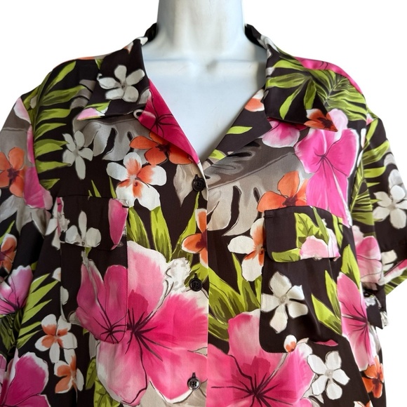 Tommy Bahama Floral Hawaiian Silk Camp Shirt Multicolor Women's Size L - Picture 3 of 4